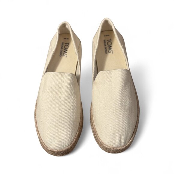 Toms Shoes - TOMS Carolina Platform Espadrille Slip-On Shoes Neutral Beige Canvas Size 8